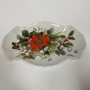 Tirschenreuth Bavaria Platter Tray Plate Fine Porcelain Poinsettia Acorn Floral